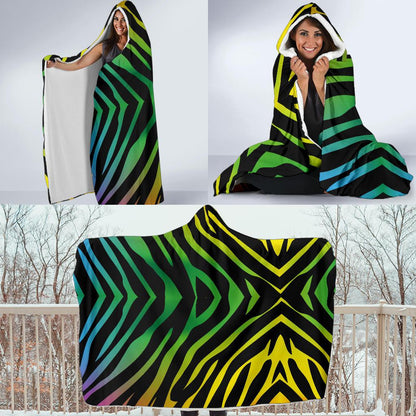 Rainbow Zebra Themed Print Hooded Blanket-JTAMIGO.COM
