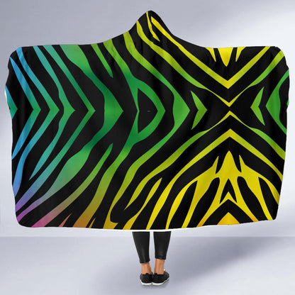 Rainbow Zebra Themed Print Hooded Blanket-JTAMIGO.COM