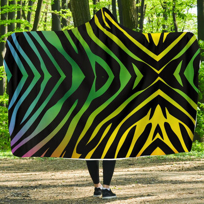 Rainbow Zebra Themed Print Hooded Blanket-JTAMIGO.COM