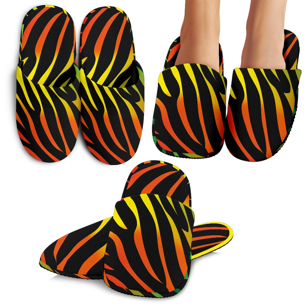 Rainbow Zebra Themed Print House Slippers