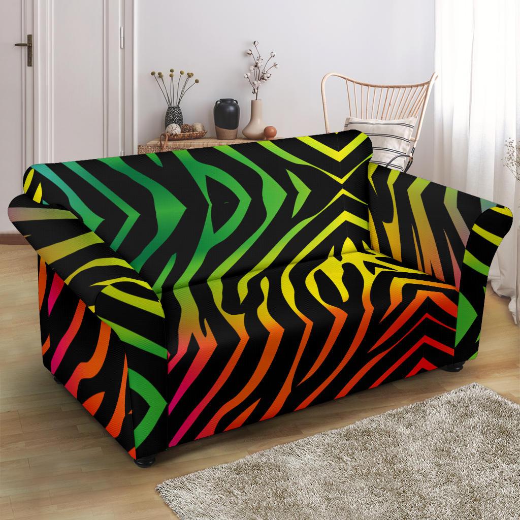 Rainbow Zebra Themed Print Loveseat Slipcover-JTAMIGO.COM