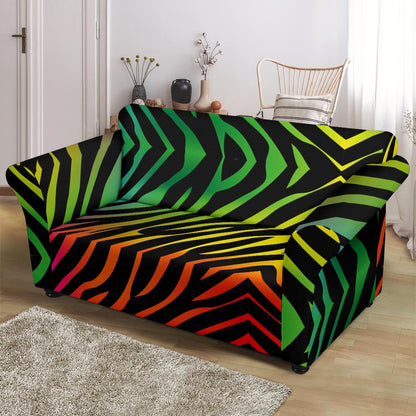 Rainbow Zebra Themed Print Loveseat Slipcover-JTAMIGO.COM