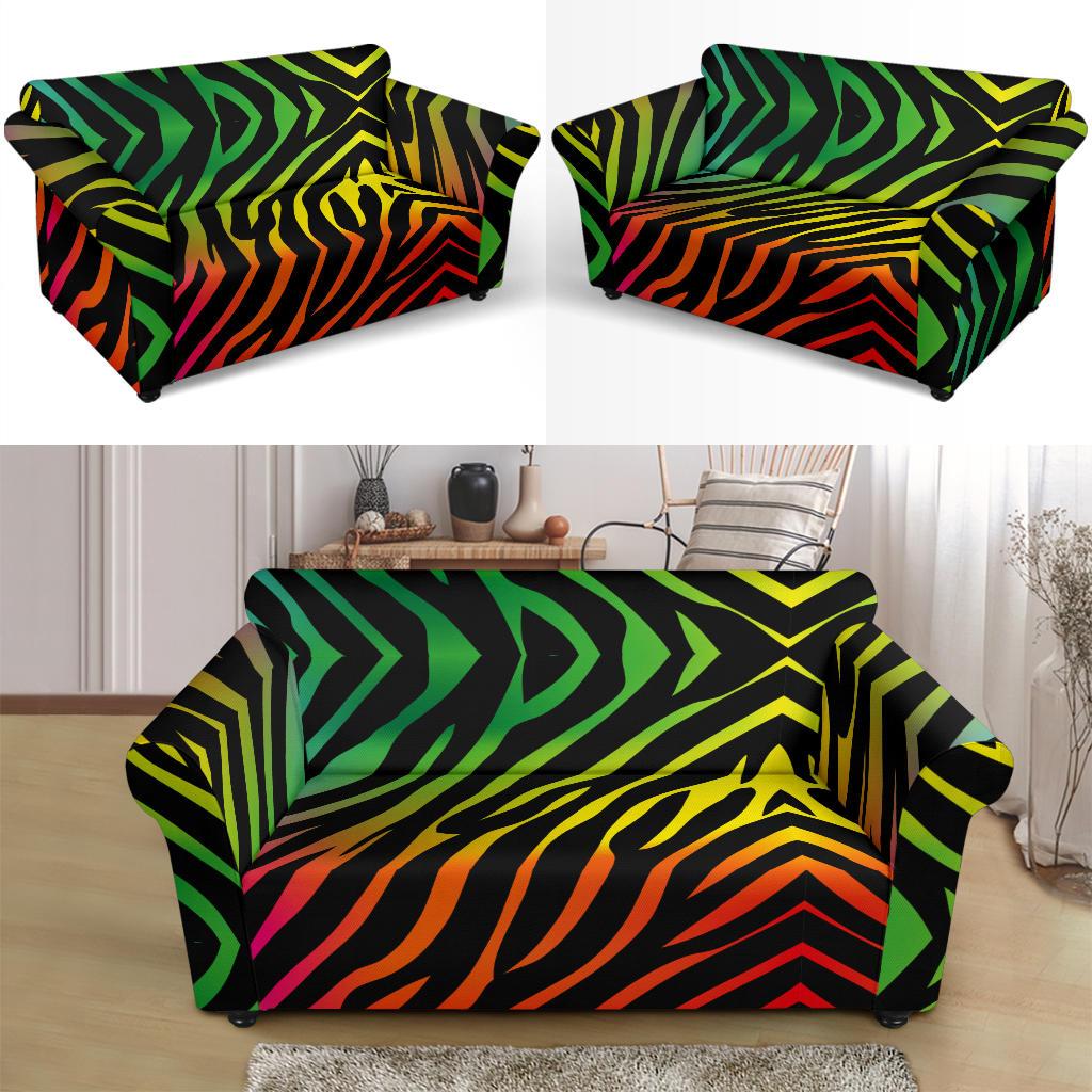 Rainbow Zebra Themed Print Loveseat Slipcover-JTAMIGO.COM