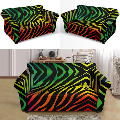 Rainbow Zebra Themed Print Loveseat Slipcover-JTAMIGO.COM