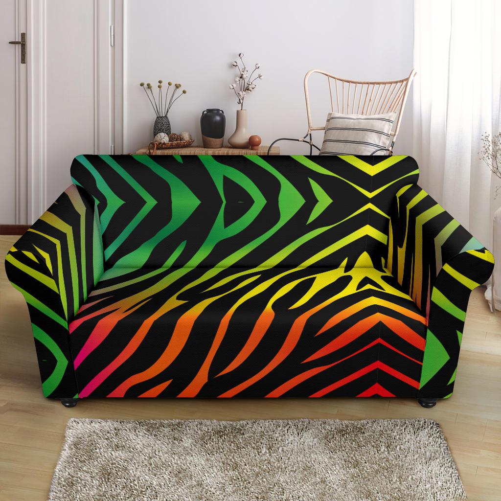 Rainbow Zebra Themed Print Loveseat Slipcover-JTAMIGO.COM