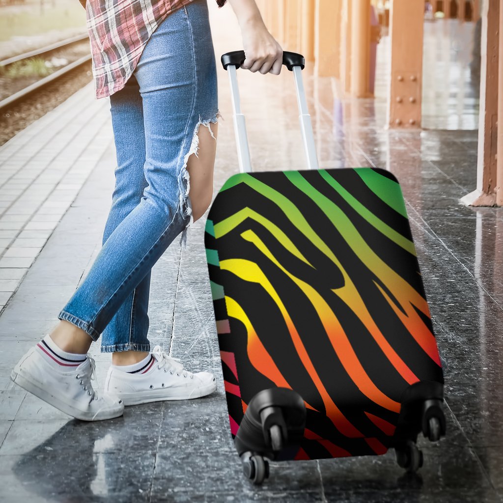 Rainbow Zebra Themed Print Luggage Cover Protector