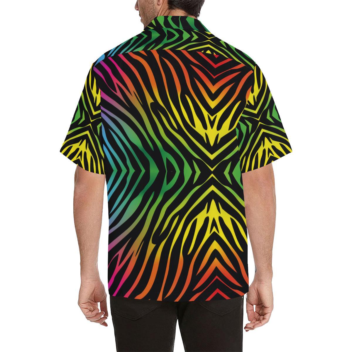 Rainbow Zebra Themed Print Men Aloha Hawaiian Shirt