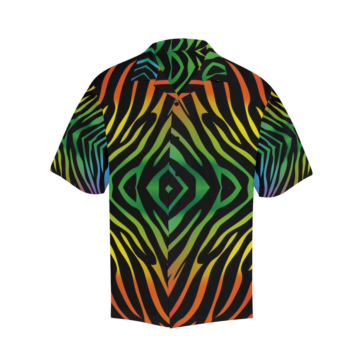 Rainbow Zebra Themed Print Men Aloha Hawaiian Shirt