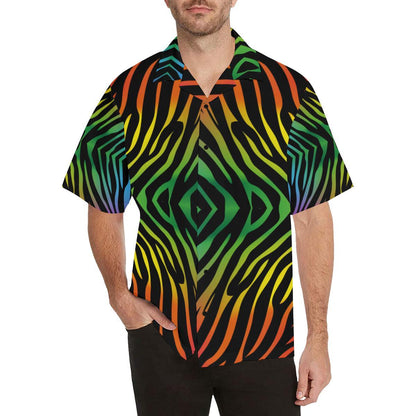 Rainbow Zebra Themed Print Men Aloha Hawaiian Shirt
