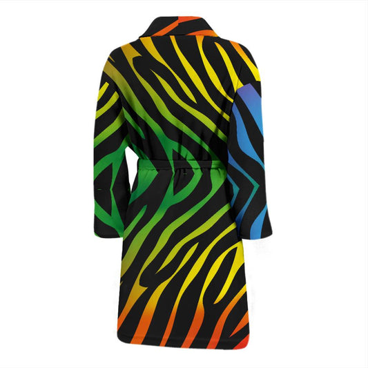 Rainbow Zebra Themed Print Men Bath Robe-JTAMIGO.COM
