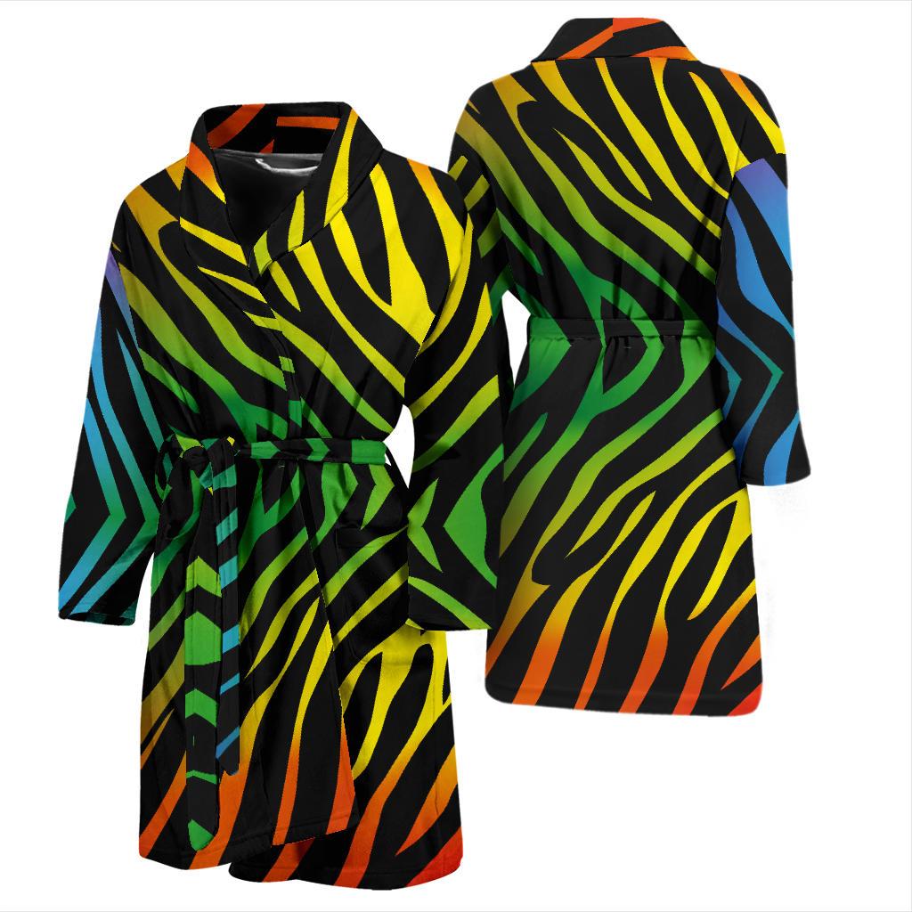 Rainbow Zebra Themed Print Men Bath Robe-JTAMIGO.COM