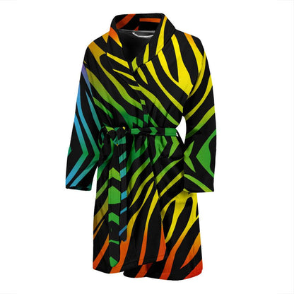 Rainbow Zebra Themed Print Men Bath Robe-JTAMIGO.COM