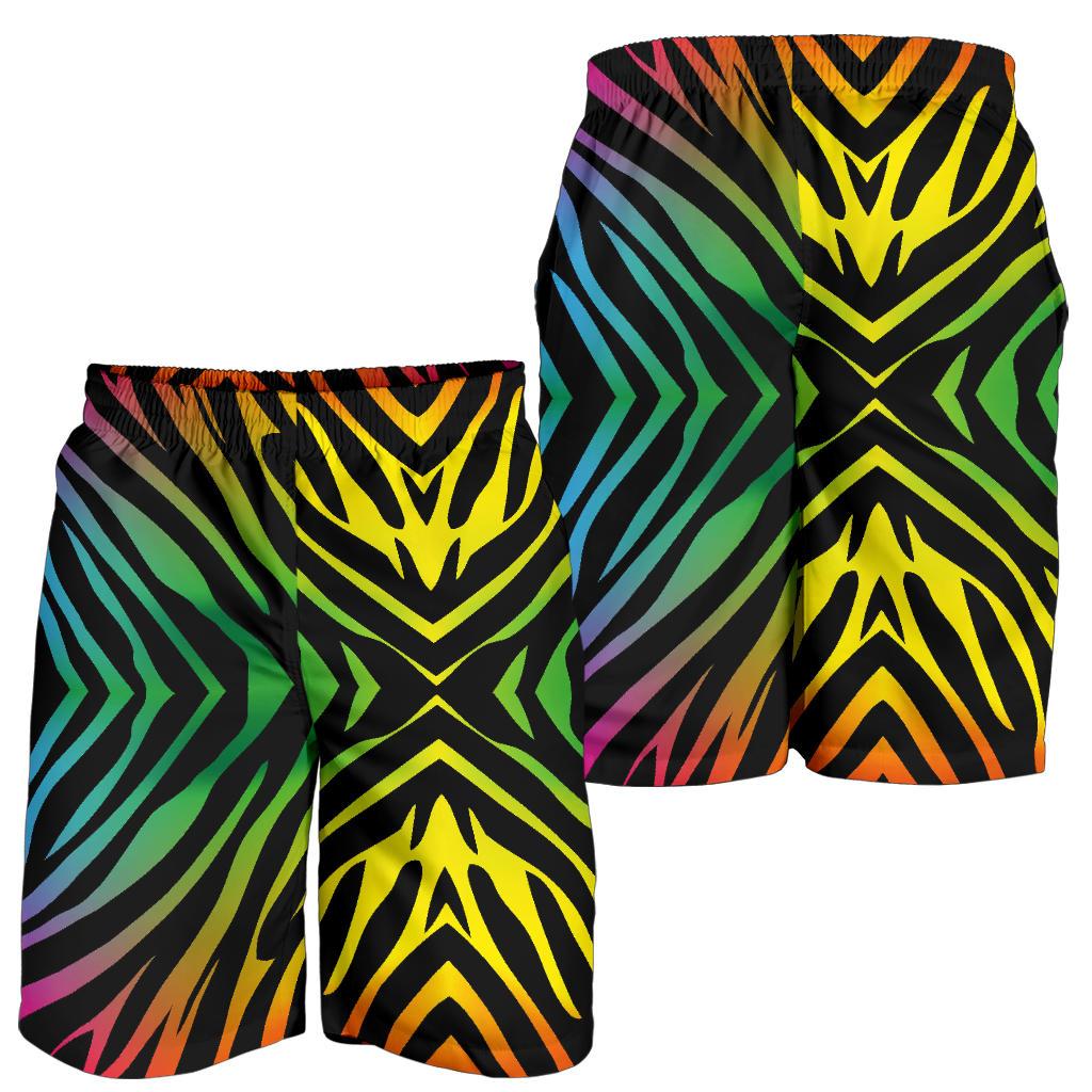 Rainbow Zebra Themed Print Mens Shorts-JTAMIGO.COM