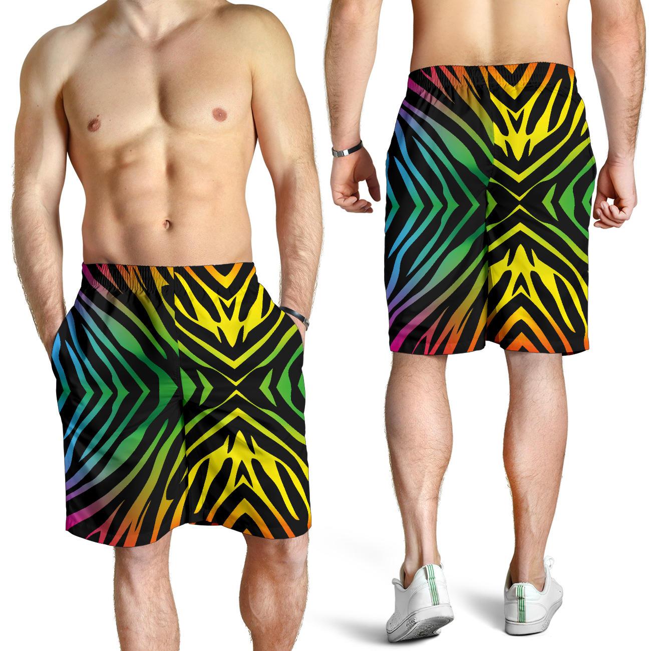 Rainbow Zebra Themed Print Mens Shorts-JTAMIGO.COM