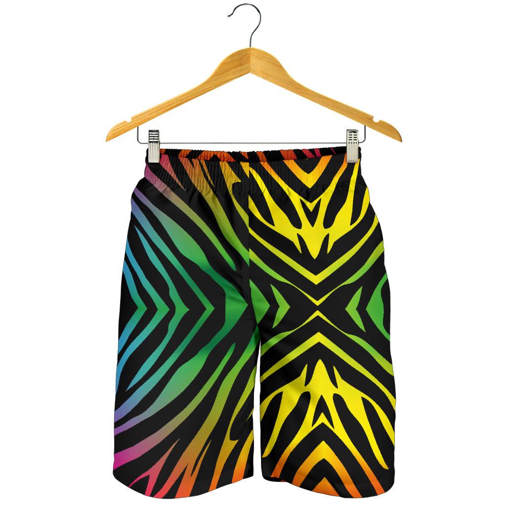 Rainbow Zebra Themed Print Mens Shorts-JTAMIGO.COM
