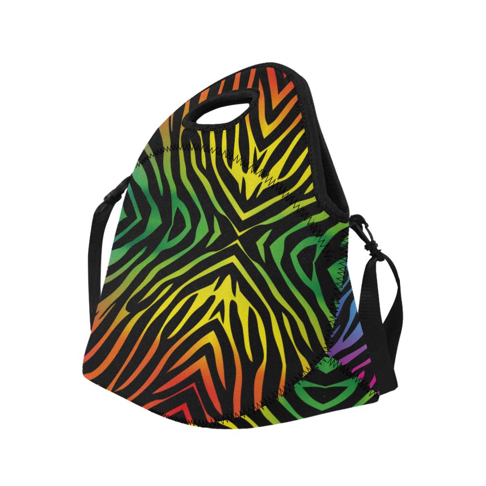 Rainbow Zebra Themed Print Neoprene Lunch Bag (Model 1669)(Large)-JTAMIGO.COM