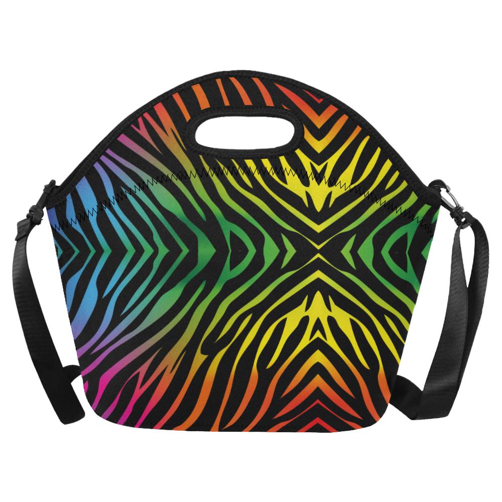 Rainbow Zebra Themed Print Neoprene Lunch Bag (Model 1669)(Large)-JTAMIGO.COM