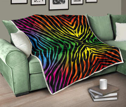 Rainbow Zebra Themed Print Premium Quilt-JTAMIGO.COM