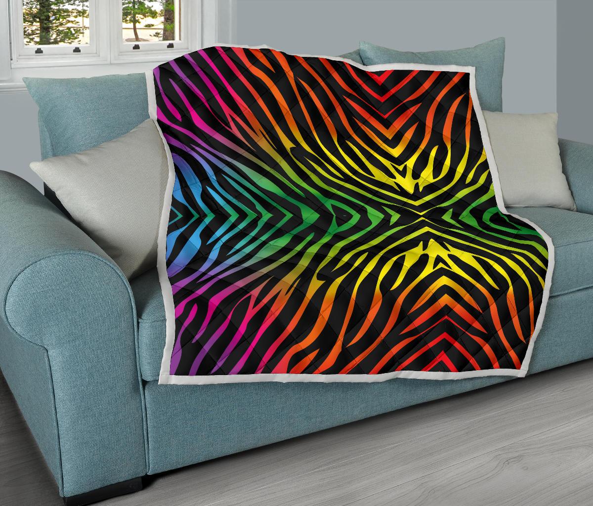 Rainbow Zebra Themed Print Premium Quilt-JTAMIGO.COM