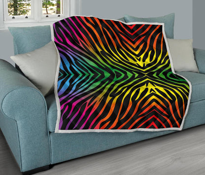 Rainbow Zebra Themed Print Premium Quilt-JTAMIGO.COM