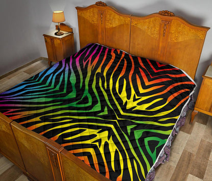 Rainbow Zebra Themed Print Premium Quilt-JTAMIGO.COM
