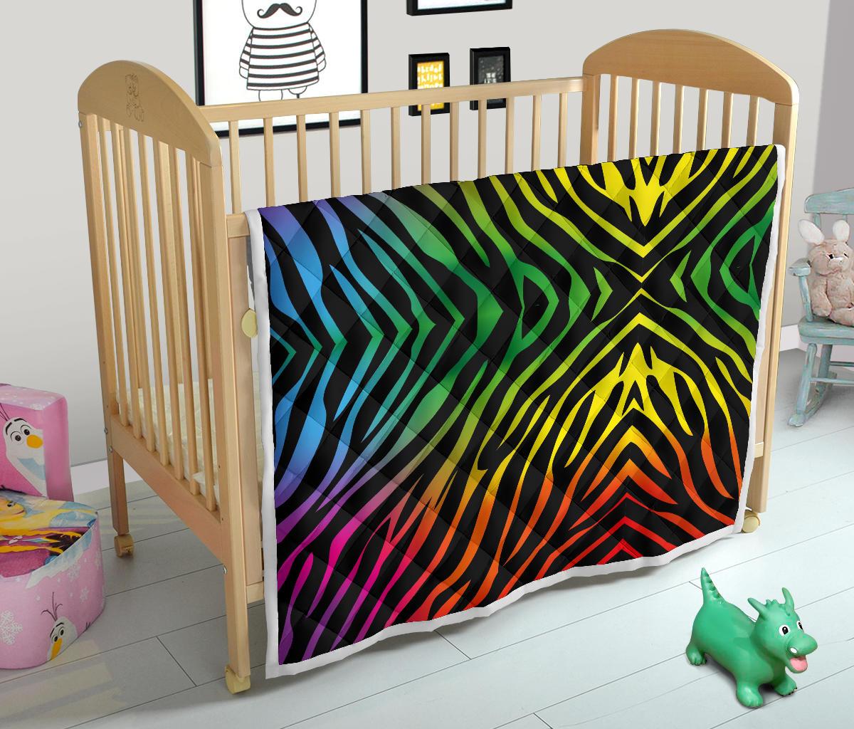 Rainbow Zebra Themed Print Premium Quilt-JTAMIGO.COM