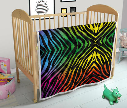 Rainbow Zebra Themed Print Premium Quilt-JTAMIGO.COM