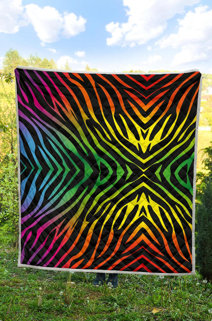 Rainbow Zebra Themed Print Premium Quilt-JTAMIGO.COM