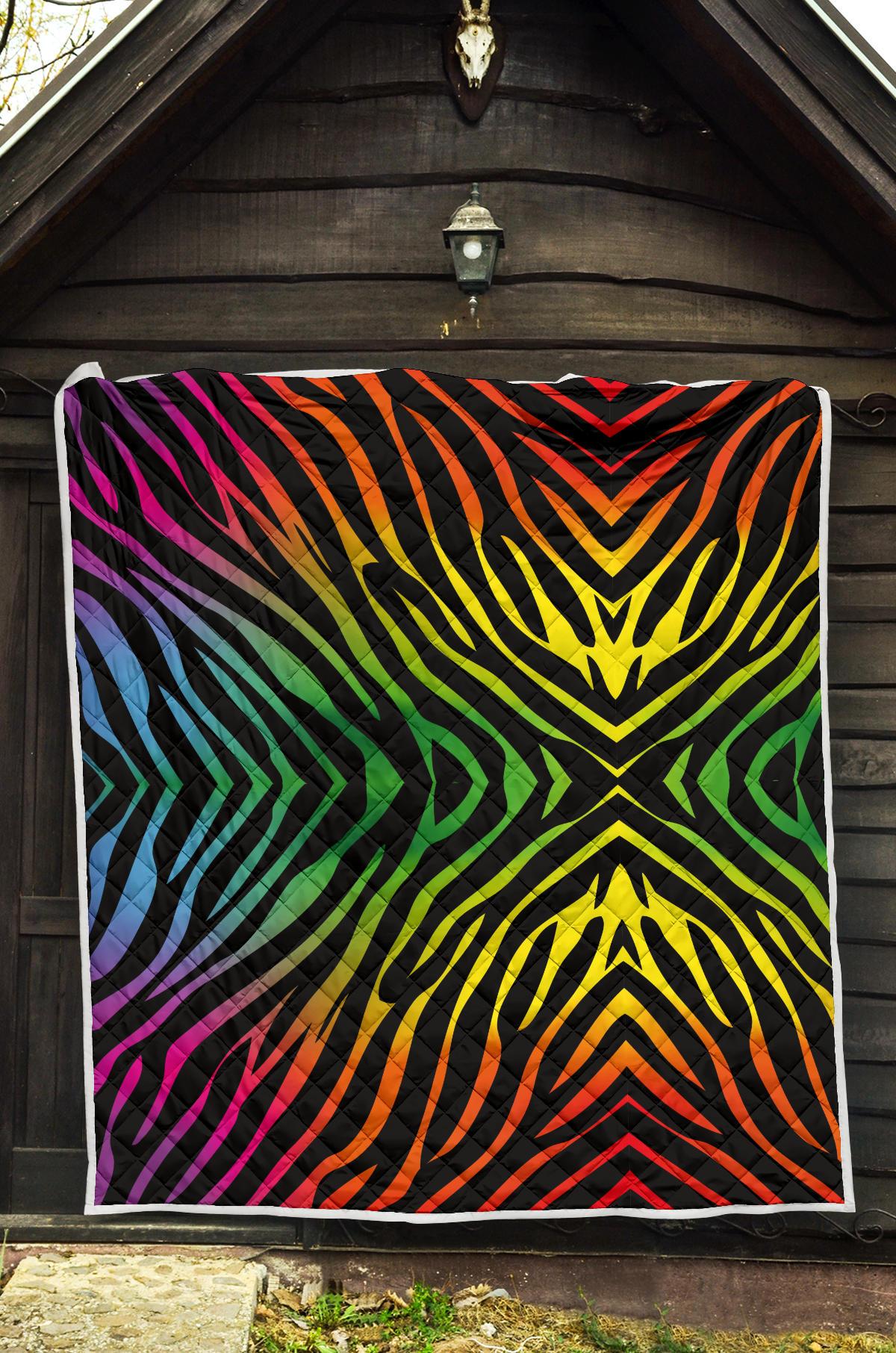 Rainbow Zebra Themed Print Premium Quilt-JTAMIGO.COM