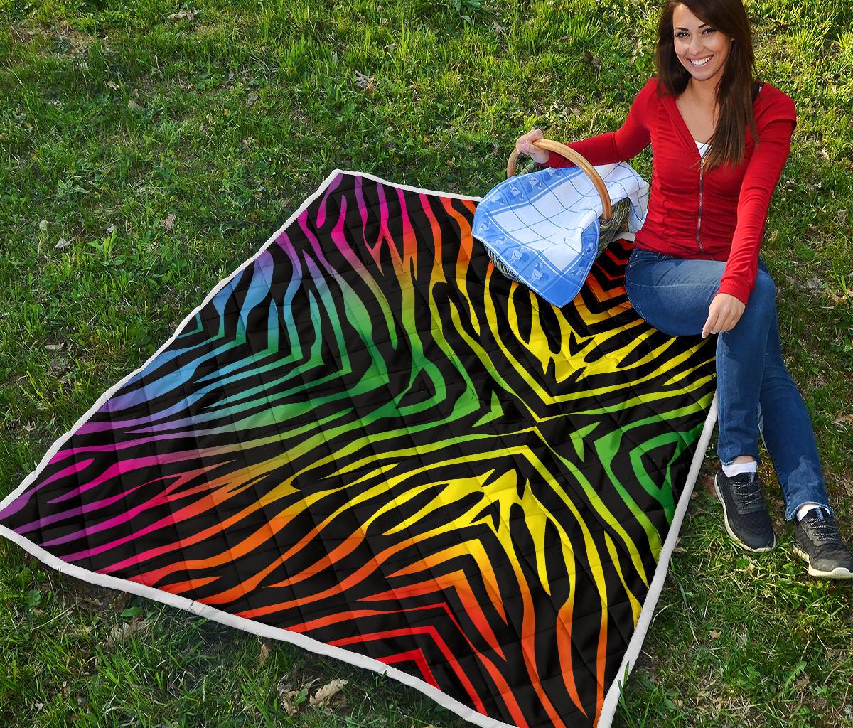Rainbow Zebra Themed Print Premium Quilt-JTAMIGO.COM