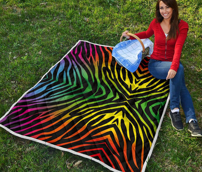 Rainbow Zebra Themed Print Premium Quilt-JTAMIGO.COM
