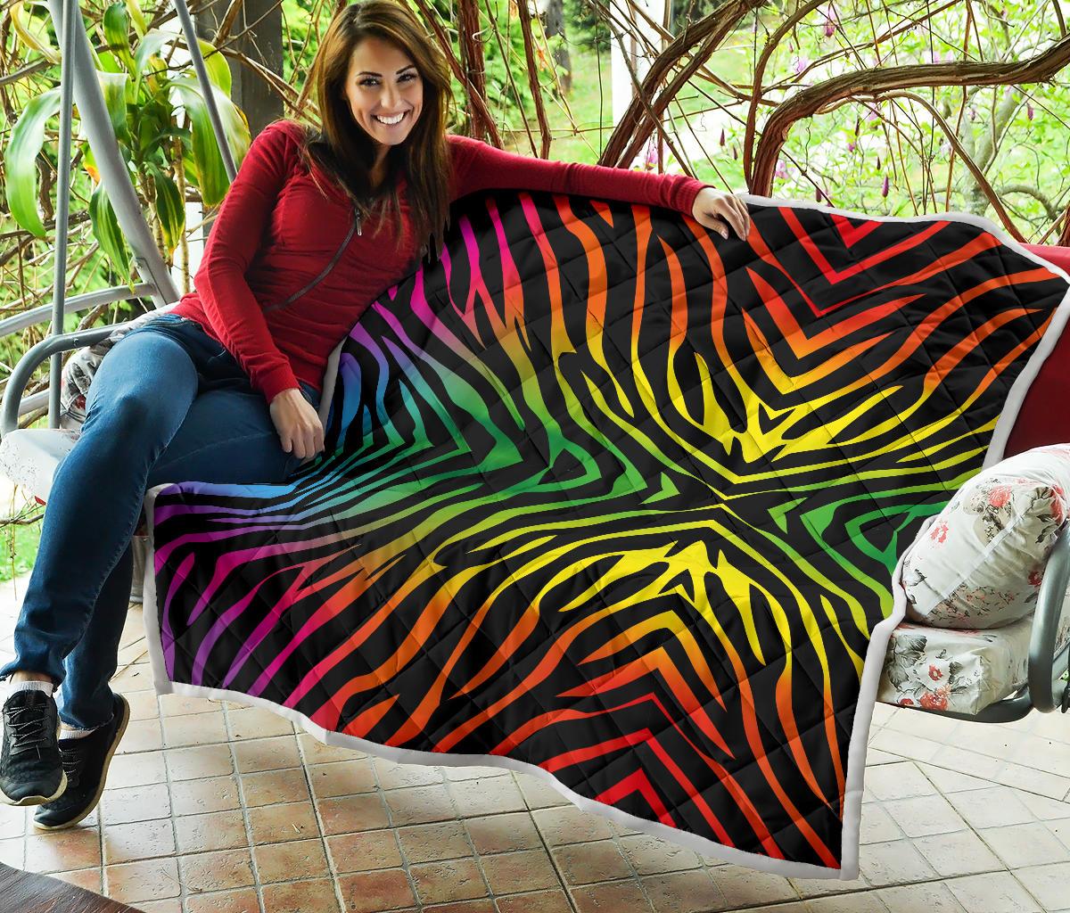 Rainbow Zebra Themed Print Premium Quilt-JTAMIGO.COM