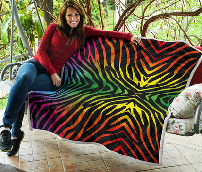 Rainbow Zebra Themed Print Premium Quilt-JTAMIGO.COM