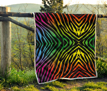 Rainbow Zebra Themed Print Premium Quilt-JTAMIGO.COM