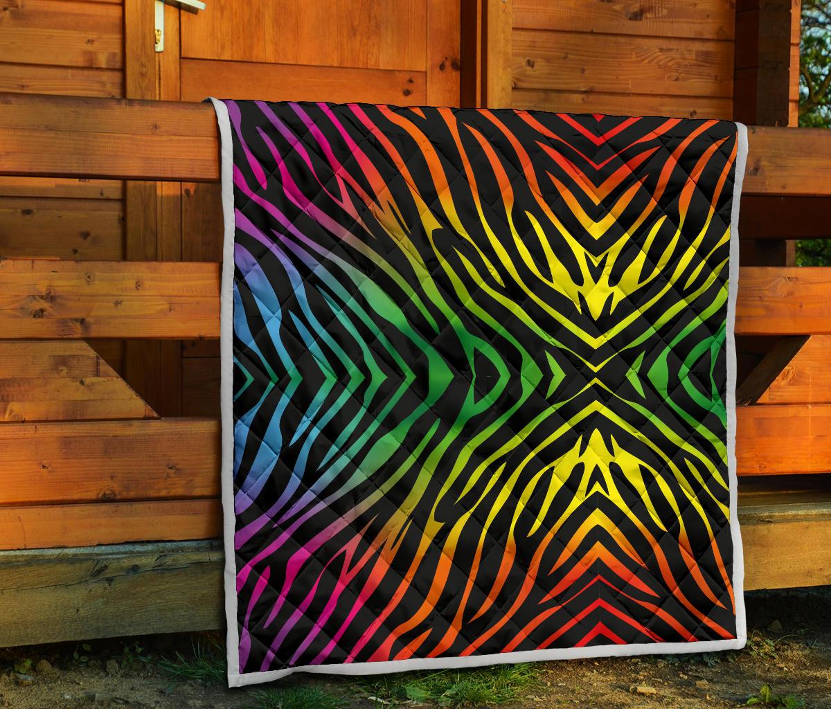 Rainbow Zebra Themed Print Premium Quilt-JTAMIGO.COM
