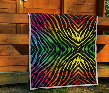Rainbow Zebra Themed Print Premium Quilt-JTAMIGO.COM