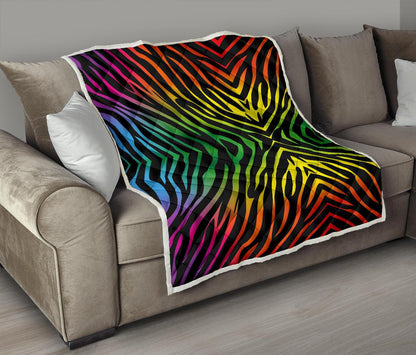 Rainbow Zebra Themed Print Premium Quilt-JTAMIGO.COM
