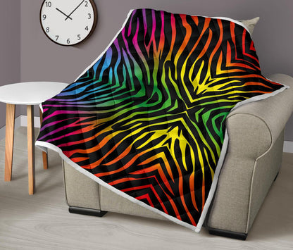 Rainbow Zebra Themed Print Premium Quilt-JTAMIGO.COM