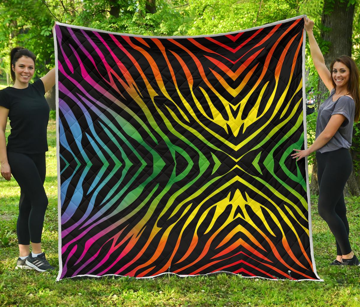 Rainbow Zebra Themed Print Premium Quilt-JTAMIGO.COM