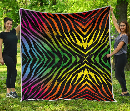 Rainbow Zebra Themed Print Premium Quilt-JTAMIGO.COM