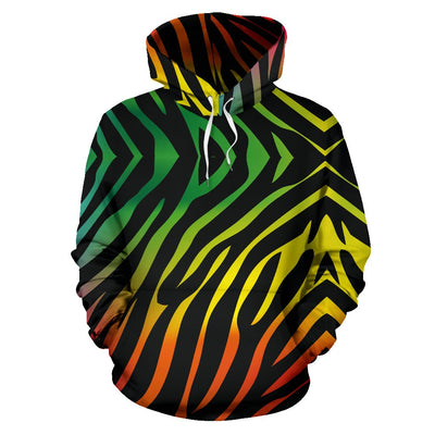 Rainbow Zebra Themed Print Pullover Hoodie