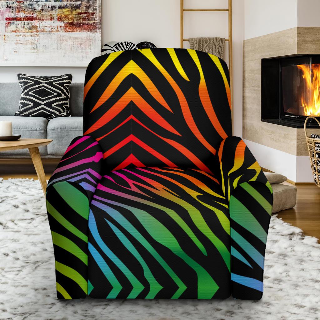 Rainbow Zebra Themed Print Single Sofa Slipcover -JTAMIGO.COM
