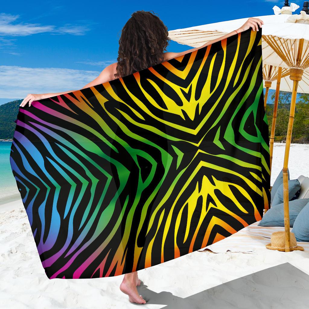 Rainbow Zebra Themed Print Sarong Pareo Wrap