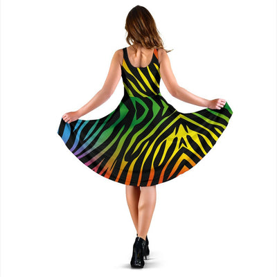 Rainbow Zebra Themed Print Sleeveless Dress