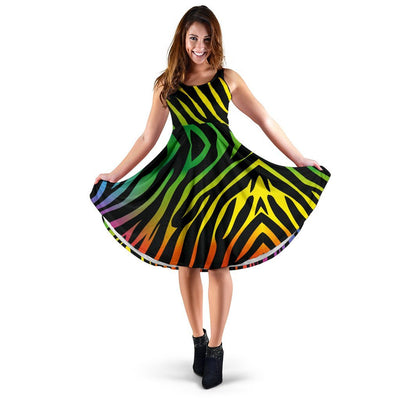 Rainbow Zebra Themed Print Sleeveless Dress