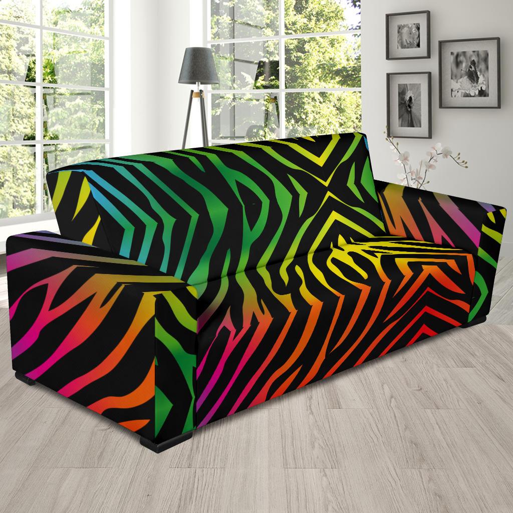 Rainbow Zebra Themed Print Sofa Slipcover-JTAMIGO.COM