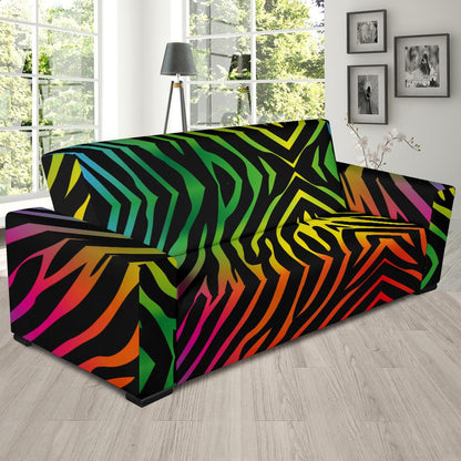 Rainbow Zebra Themed Print Sofa Slipcover-JTAMIGO.COM
