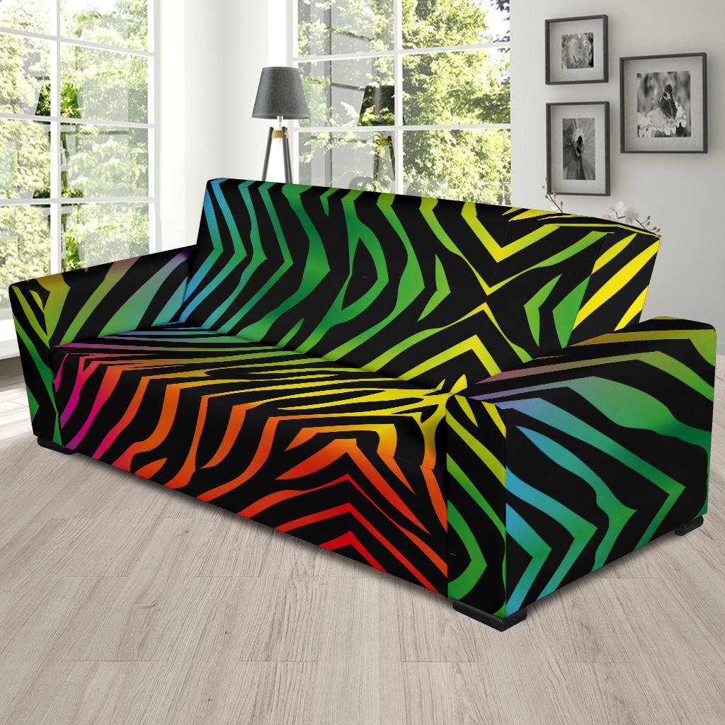 Rainbow Zebra Themed Print Sofa Slipcover-JTAMIGO.COM