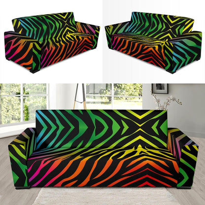 Rainbow Zebra Themed Print Sofa Slipcover-JTAMIGO.COM