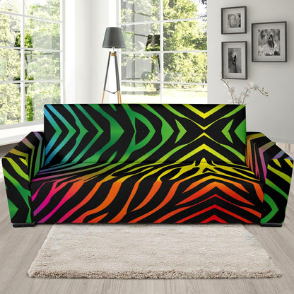 Rainbow Zebra Themed Print Sofa Slipcover-JTAMIGO.COM